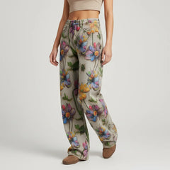 Weite Jeans für Damen mit Blumenprint und hohem Bund, Produktbild 6