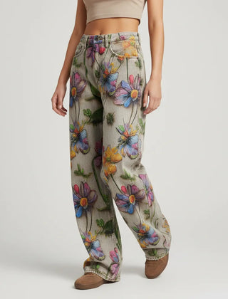 Weite Jeans für Damen mit Blumenprint und hohem Bund, Produktbild 6