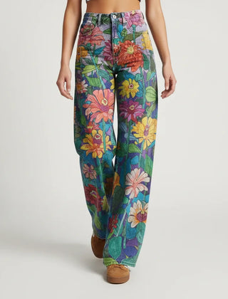 Weite Jeans für Damen mit Blumenprint und hohem Bund, Produktbild 12
