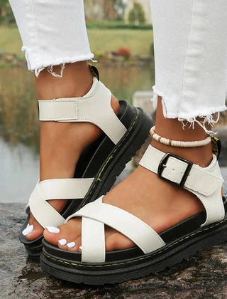 Plateau Riemensandalen Damen in Weiß