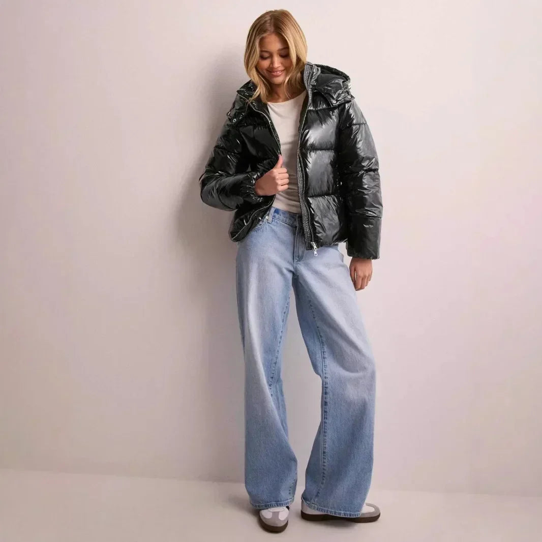Glänzende Kurz Pufferjacke