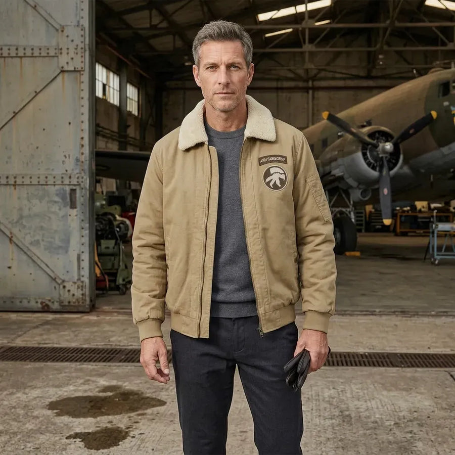 Pilotenjacke für Herren im Aviator-Stil aus robustem Twill mit Teddykragen