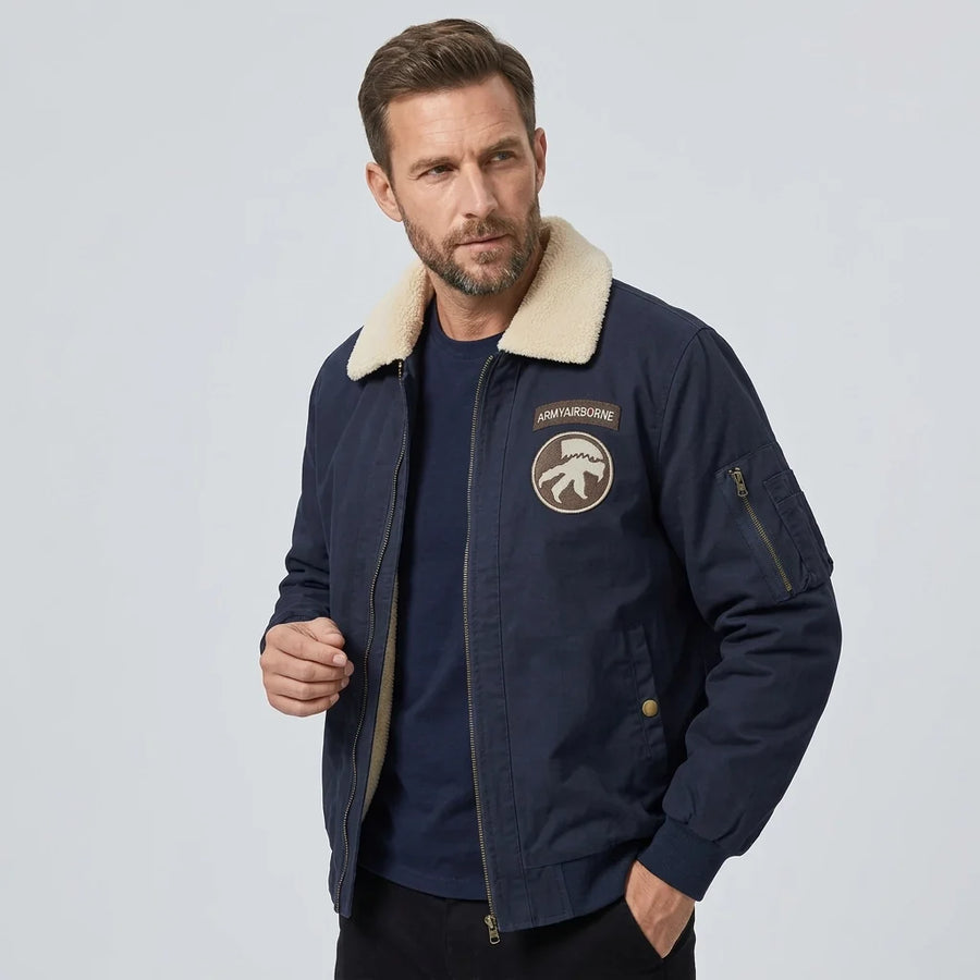 Pilotenjacke für Herren im Aviator-Stil aus robustem Twill mit Teddykragen
