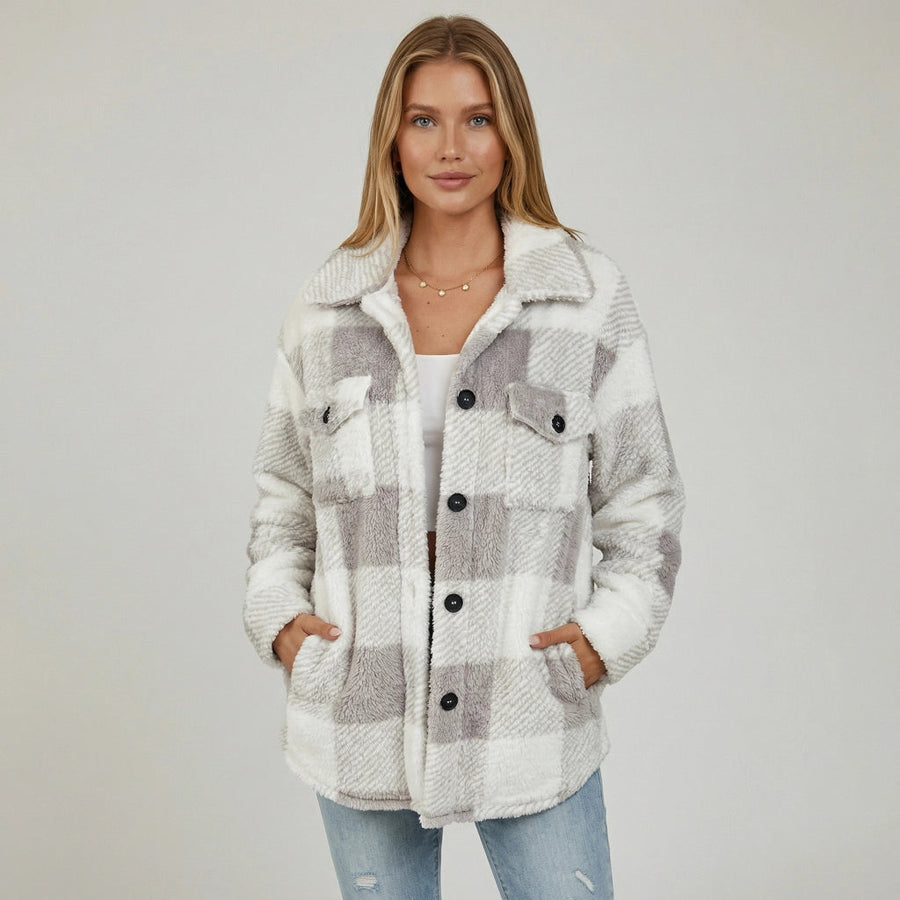 Karierte Hemdjacke für Damen aus Teddyfleece, Produktbild 1