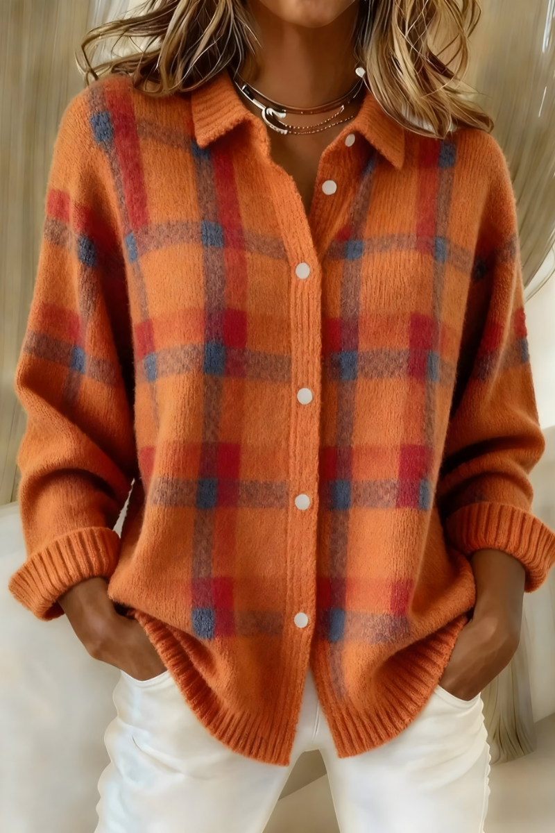 Karo Strickjacke Damen in Orange