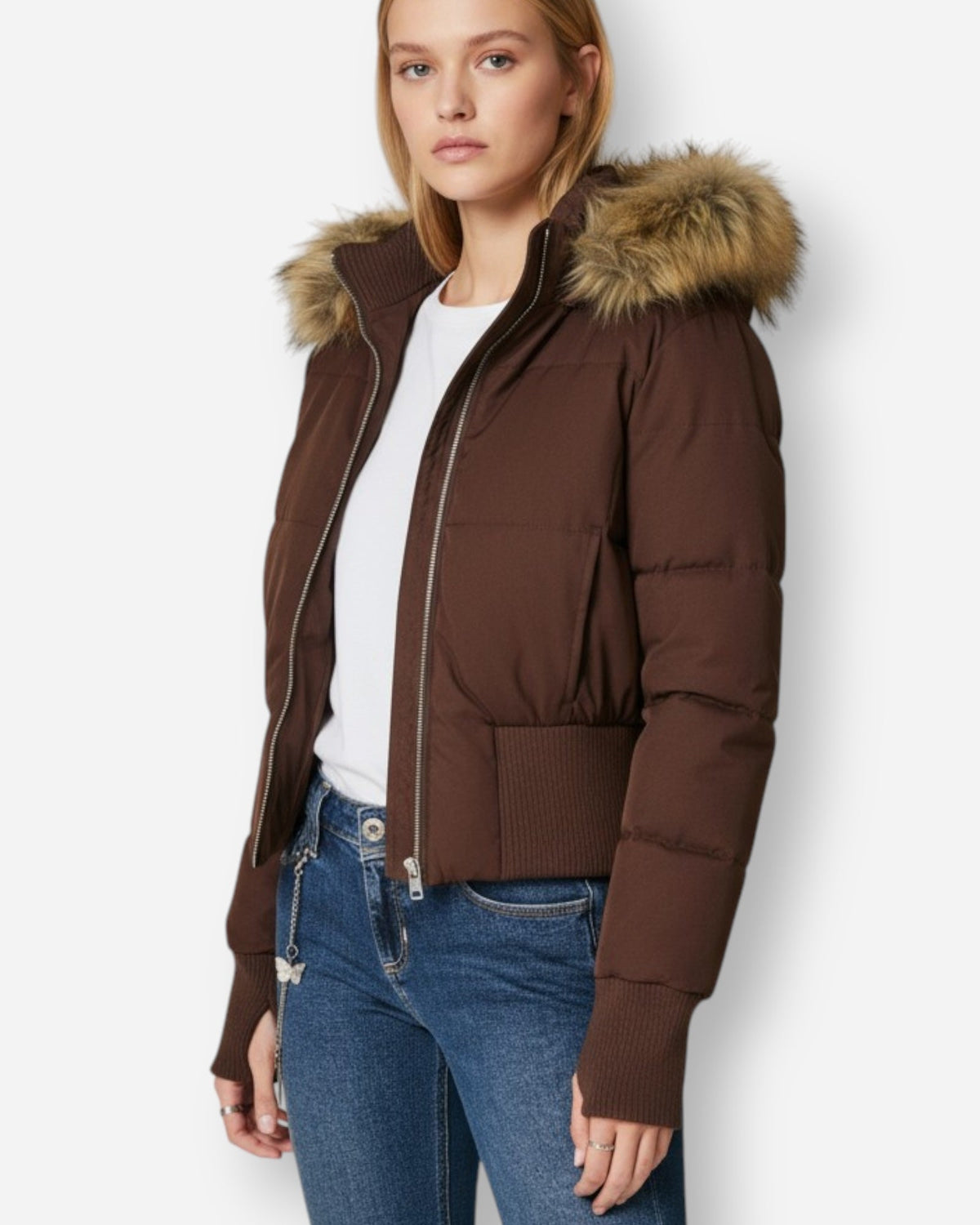 Steppjacke für Damen mit Kunstfellkapuze, Produktbild 4